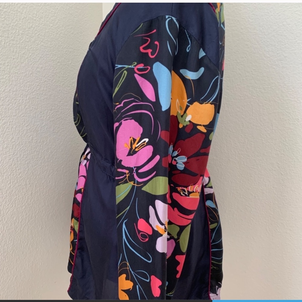 Johnny WAS Black Floral Silk Top Blouse - M - Picture 3 of 8